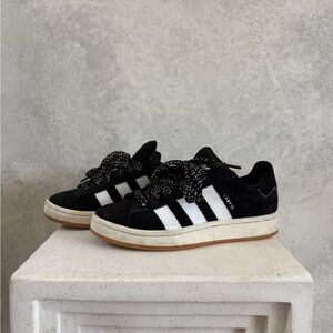 adidas Black Suede Sneakers with White Stripes